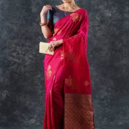 Saree Mall Pink Woven Sarees With Unstitched Blouse image 1