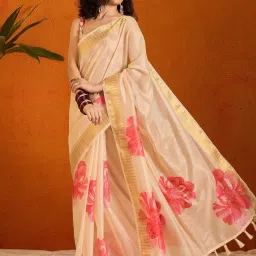 Saree Mall Beige Printed Sarees With Unstitched Blouse image 1