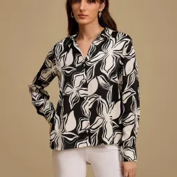 KAZO Black Satin Floral Shirt image 1
