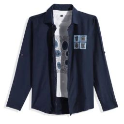 Charchit Boys Navy Comfort Fit Shirt With T-Shirt-picture-0