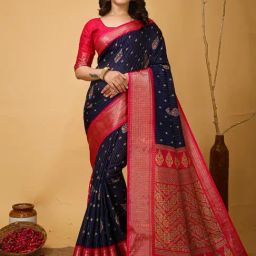Saree Mall Navy Blue Silk Self Saree with Blouse Piece-picture-24