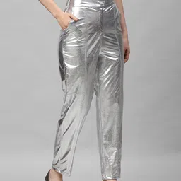 Athena Women Silver-Toned Regular Fit Solid Regular Trousers image 2