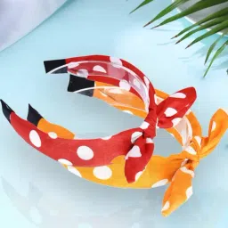 OOMPH Red & Yellow Polka Dots Knotted Bow Hair Band - Combo of 2-image-40