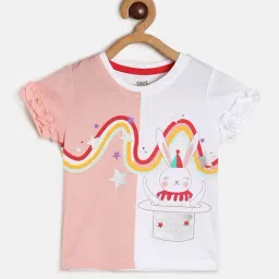 MINIKLUB Kids Peach & White Printed Top-image-45