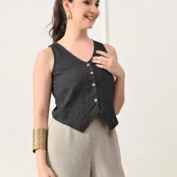 DECKEDUP Black Cotton Printed Waistcoat Top-picture-19