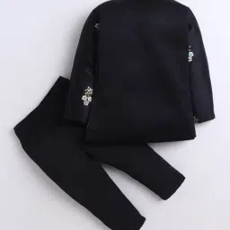 Fourfolds Kids Black Embroidery Three Piece Suit Set image 2