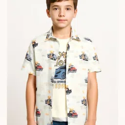 Cavio Boys Cream Cotton Printed Comfort Fit Shirt with T-Shirt-picture-36