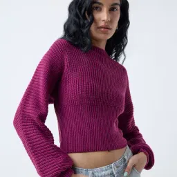 nuon women Nuon by Westside Magenta Knit-Textured Sweater-picture-43