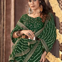 KALINI Leheriya Printed Embroidered Saree With Blouse Piece image 4