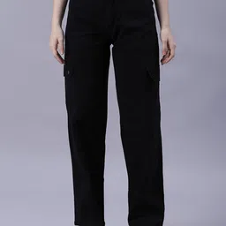The Roadster Lifestyle Co Women Cotton  High Waist Straight Fit Stretchable Cargo Jeans-image-9