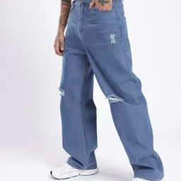 glitchez Men Grunge Style Wide Leg Mildly Distressed Jeans image 5