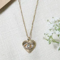 ToniQ Gold-Plated Evil Eye Textured Pendant for Women-picture-18