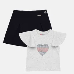 Peppermint Girls Navy Blue & White Embellished Top with Shorts-picture-10