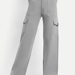 Broadstar Light Grey Straight Fit High Rise Cargos-picture-26