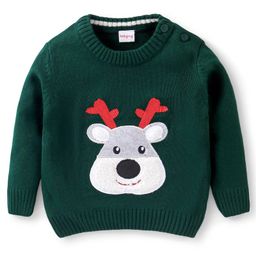 Babyhug Full Sleeves Pullover Style Sweater Reindeer Patch - Green-image-41