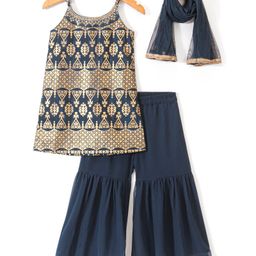 Babyhug Sleeveless Foil Printed Kurti Sharara and Dupatta Set - Navy Blue-image-104