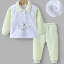 Kookie Kids Full Sleeves Winter Wear T-Shirt & Lounge Pant Set with Bear Patch - Lemon Yellow-picture-18