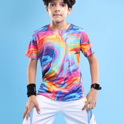 Pine Active Knit Half Sleeves T-Shirt With Abstract Print - Multicolour-picture-10