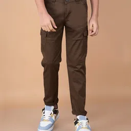 CRIMSOUNE CLUB Cotton Solid Trousers - Brown-picture-44