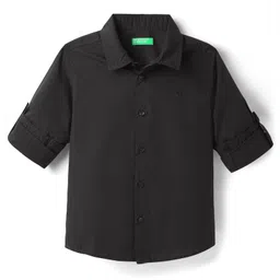 UCB Cotton Woven Full Sleeves Solid Colour Shirt - Black-picture-30