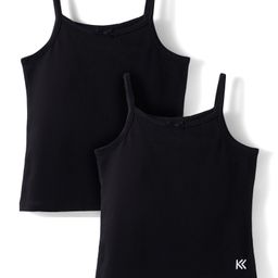 kookie kids india Kookie Kids Cotton Lycra Knit Sleeveless Solid Color Slips with Bow Applique Pack of 2 - Black-picture-28