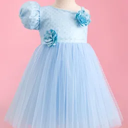 Bluebell Net Woven Sleeveless Party Frock With Floral Applique - Light Blue-picture-30