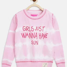 Tales & Stories Cotton Knit Full Sleeves Girls Just Wanna Have Sun Text Printed Light Winter Sweatshirt - Pink-picture-15