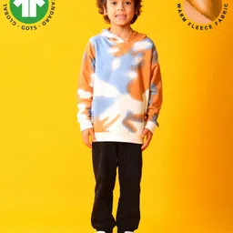 Anthrilo Fleece Knit Full Sleeves Tie Dye Winter Hoodie With Joggers Set - Brown & Black-picture-14