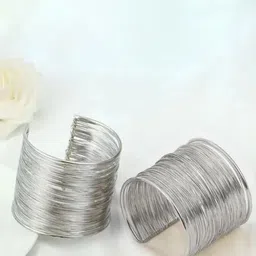 Sangria Set Of 2 Silver Plated Oxidised Cuff Bracelets-image-2