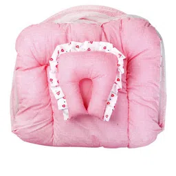 ADORE STUFF Infants Pink & White Heart-Printed Pure Cotton Mattress Set With Neck Pillow image 3