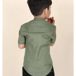 Polka Tots Cotton Half Sleeves Solid Kurta - Green image 3