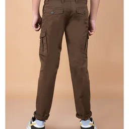 CRIMSOUNE CLUB Cotton Solid Trousers - Brown image 3