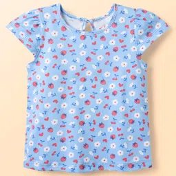 Babyhug 100% Cotton Knit Half Sleeves T-Shirts with Tropical Theme Polka Dots Print & Checks Pack of 3 - Light Blue Pink & White image 2