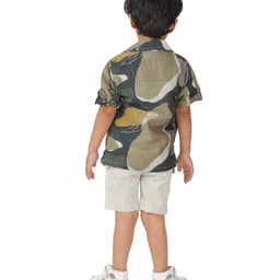 DOTSON Woven Half Sleeves Abstract Printed Shirt & Shorts With Tee Set - Green image 3