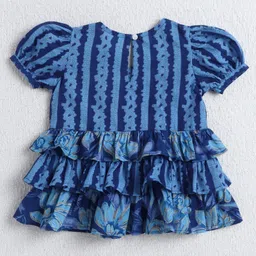 The Magic Wand Cotton Woven Half Puffed Sleeves Floral Printed Top & Coordinating Palazzo Set - Blue image 3