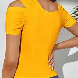 Kotty Women Asymmetric Neck Short Sleeves Fitted Top image 2