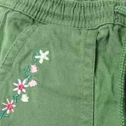 Babyhug Twill Woven Full Length Trouser with Stretch & Floral Embroidery - Green image 3