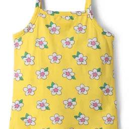 Babyhug 100% Cotton Single Jersey Knit Sleeveless Antibacterial Slips With Floral & Polka Dot Print Pack Of 3 - Pink Yellow & Light Blue image 3