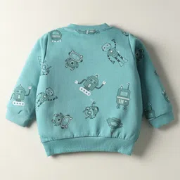 Zero Interlock Knit Full Sleeves Co-Ord Night Suit with Space Ship Print - Turquoise image 3