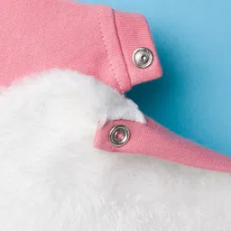 ToffyHouse Fleece Woven Full Raglan Sleeves Romper With Animal Embroidery & Applique - Pink & White image 3