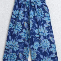 The Magic Wand Cotton Woven Half Puffed Sleeves Floral Printed Top & Coordinating Palazzo Set - Blue image 4