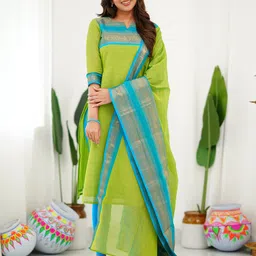 Vastukala Pure Kanchi Cotton Notch Neck Straight Kurta-image-2