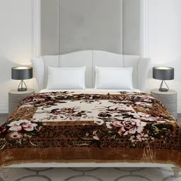 Monte Carlo Emilia Brown & Peach Colored Printed Heavy 1042 GSM Winter Double Bed Blanket image 2