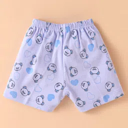 Tango Interlock Knit Half Sleeves Shorts Night Suit With Teddy Bear & Heart Print - Light Blue image 4