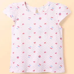 Babyhug 100% Cotton Knit Half Sleeves T-Shirts with Tropical Theme Polka Dots Print & Checks Pack of 3 - Light Blue Pink & White image 4