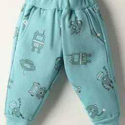 Zero Interlock Knit Full Sleeves Co-Ord Night Suit with Space Ship Print - Turquoise image 4