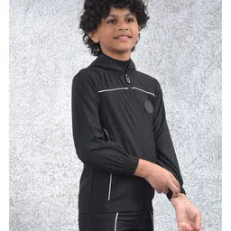 CRIMSOUNE CLUB Woven Full Sleeves Solid Light Winter Hooded Sweatjacket - Black image 5