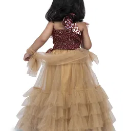 Twisha Girls Embellished Halter Frilled Top With Layered Ghaghra Skirt With Dupatta image 3