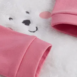 ToffyHouse Fleece Woven Full Raglan Sleeves Romper With Animal Embroidery & Applique - Pink & White image 5