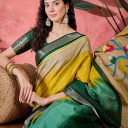 Sangria Checked Ombre Zari Saree With Unstitched Blouse-picture-31